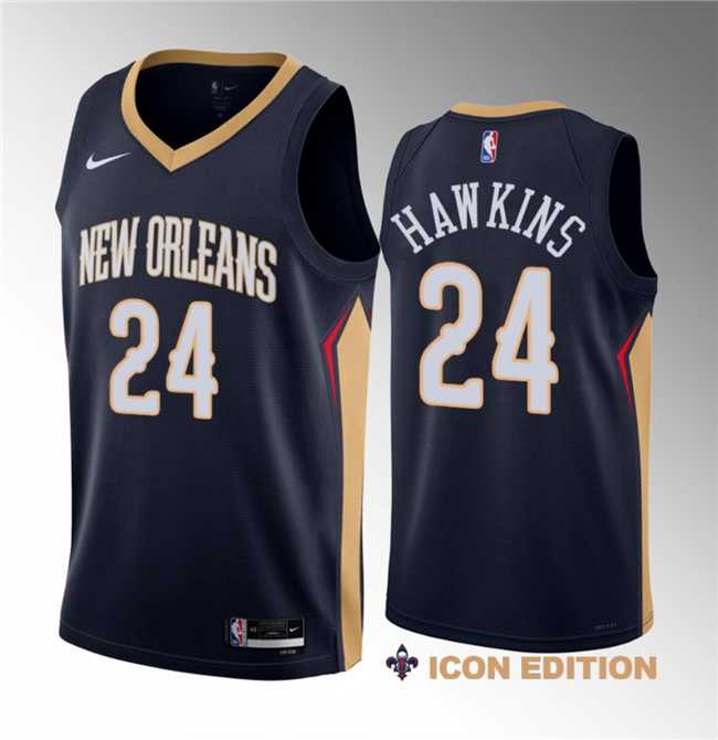 Men%27s New Orleans Pelicans #24 Jordan Hawkins Navy 2023 Draft Icon Edition Stitched Basketball Jersey
